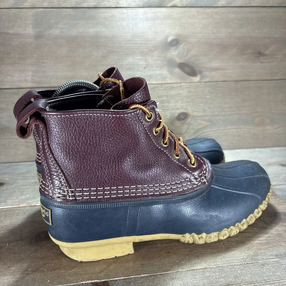 ll bean duck boots womens size 8 shoes burgundy blue leather waterproof hunting
